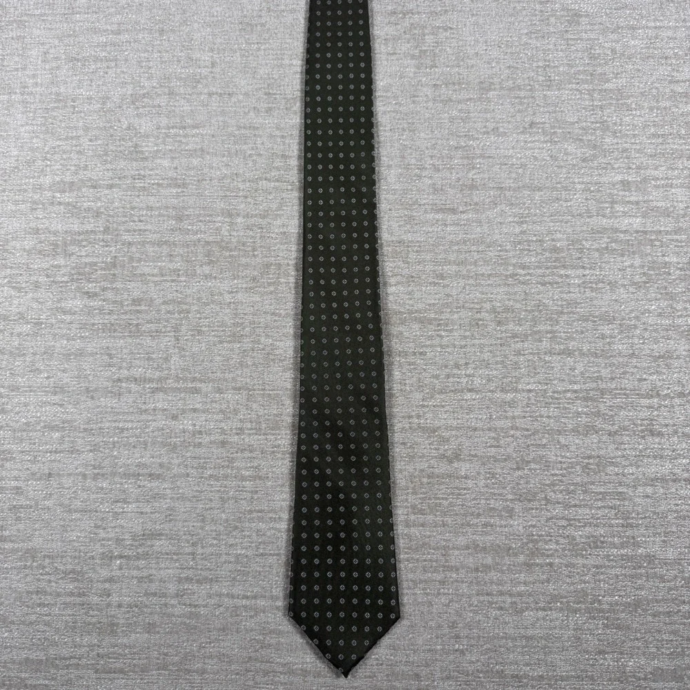 Tommy Hilfiger Tie Mens OS Olive Green Geometric Silk Formal Business 81XP 80068